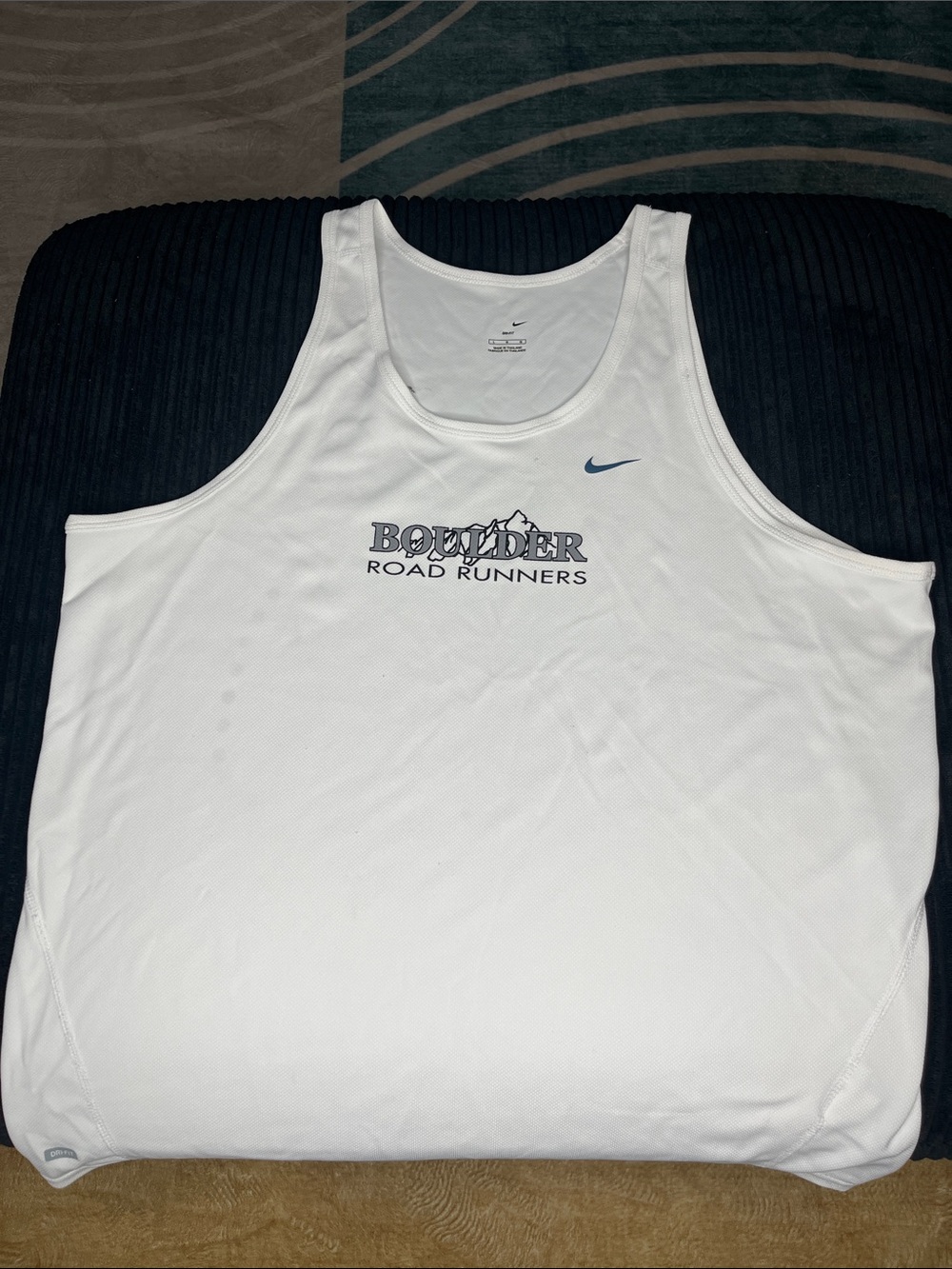 Nike White Boulder Road Runners Men's Performance Tank with Blue Swoosh